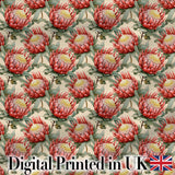 Soft Red Protea Floral Botanical Seamless Pattern Digital Print Fabric by the Metre UK Sewing Quilting Textile
