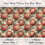 Soft Red Protea Floral Botanical Seamless Pattern Digital Print Fabric by the Metre UK Sewing Quilting Textile