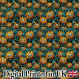 Vibrant Orange and Teal Protea Floral Seamless Pattern Digital Print Fabric by the Metre UK Sewing Quilting Textile