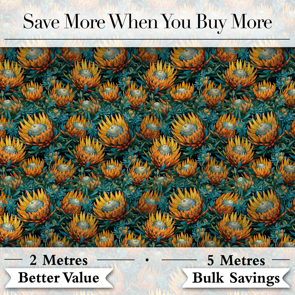 Vibrant Orange and Teal Protea Floral Seamless Pattern Digital Print Fabric by the Metre UK Sewing Quilting Textile