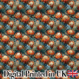 Artistic Protea Floral with Blue Leaves Seamless Pattern Digital Print Fabric by the Metre UK Sewing Quilting Textile