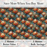 Artistic Protea Floral with Blue Leaves Seamless Pattern Digital Print Fabric by the Metre UK Sewing Quilting Textile