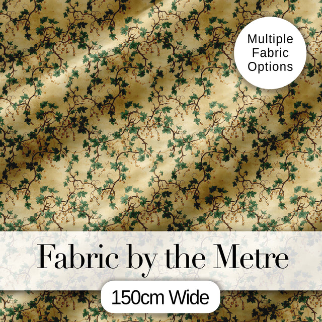 Classic Vine Leaves and Berries Botanical Seamless Pattern Digital Print Fabric by the Metre UK Sewing Quilting Textile