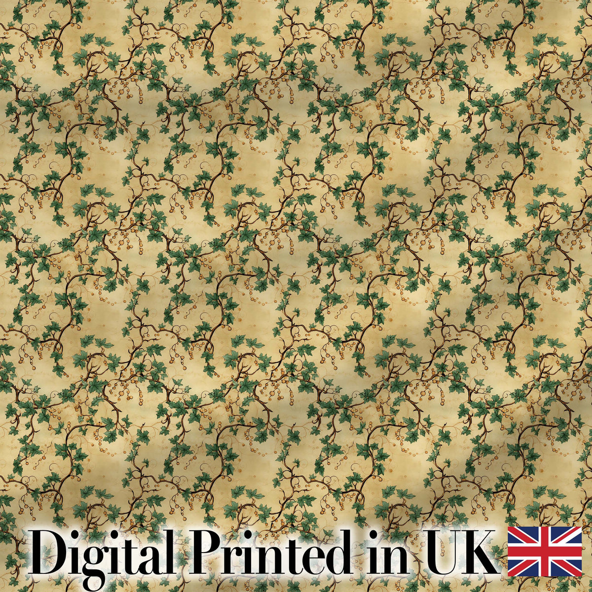 Classic Vine Leaves and Berries Botanical Seamless Pattern Digital Print Fabric by the Metre UK Sewing Quilting Textile