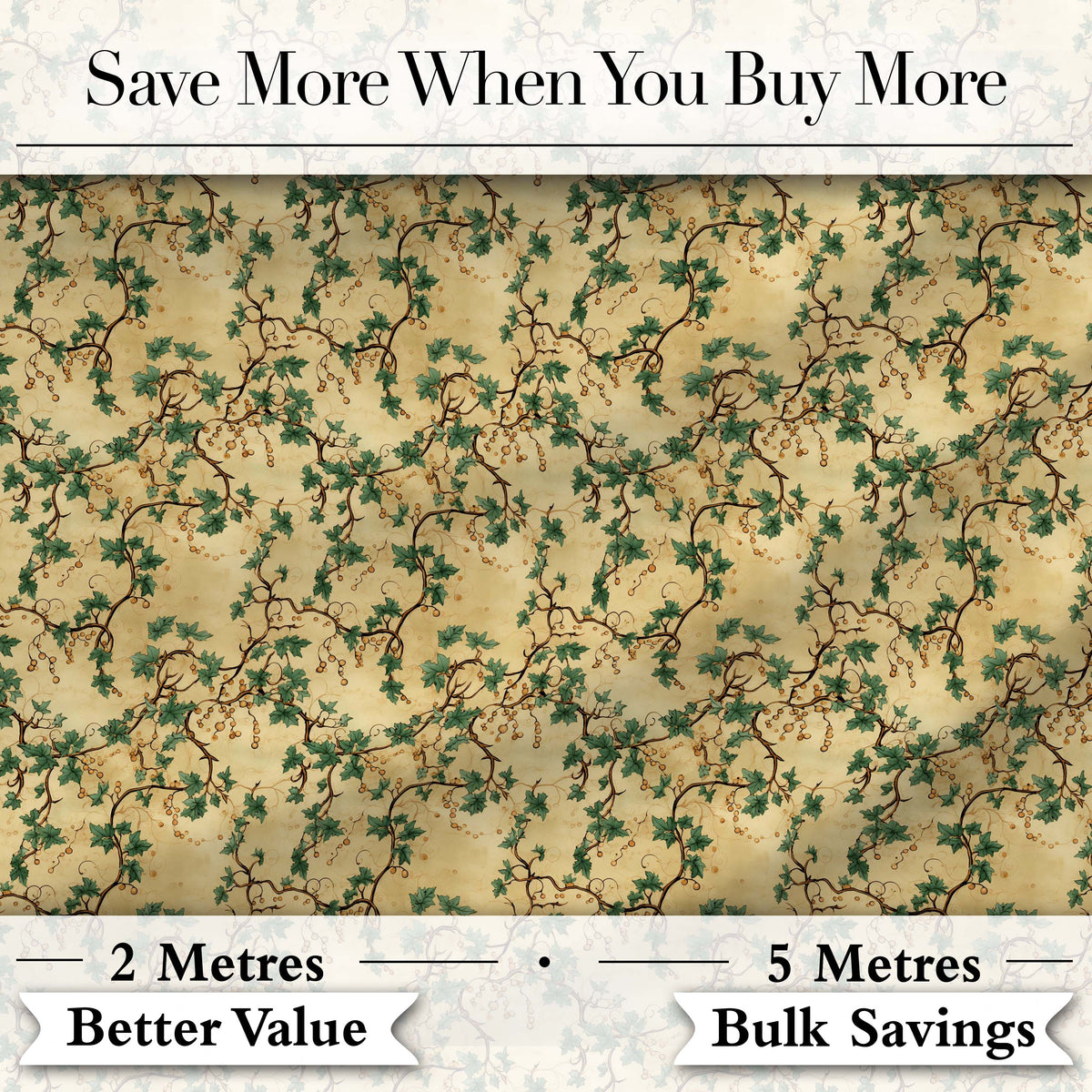 Classic Vine Leaves and Berries Botanical Seamless Pattern Digital Print Fabric by the Metre UK Sewing Quilting Textile