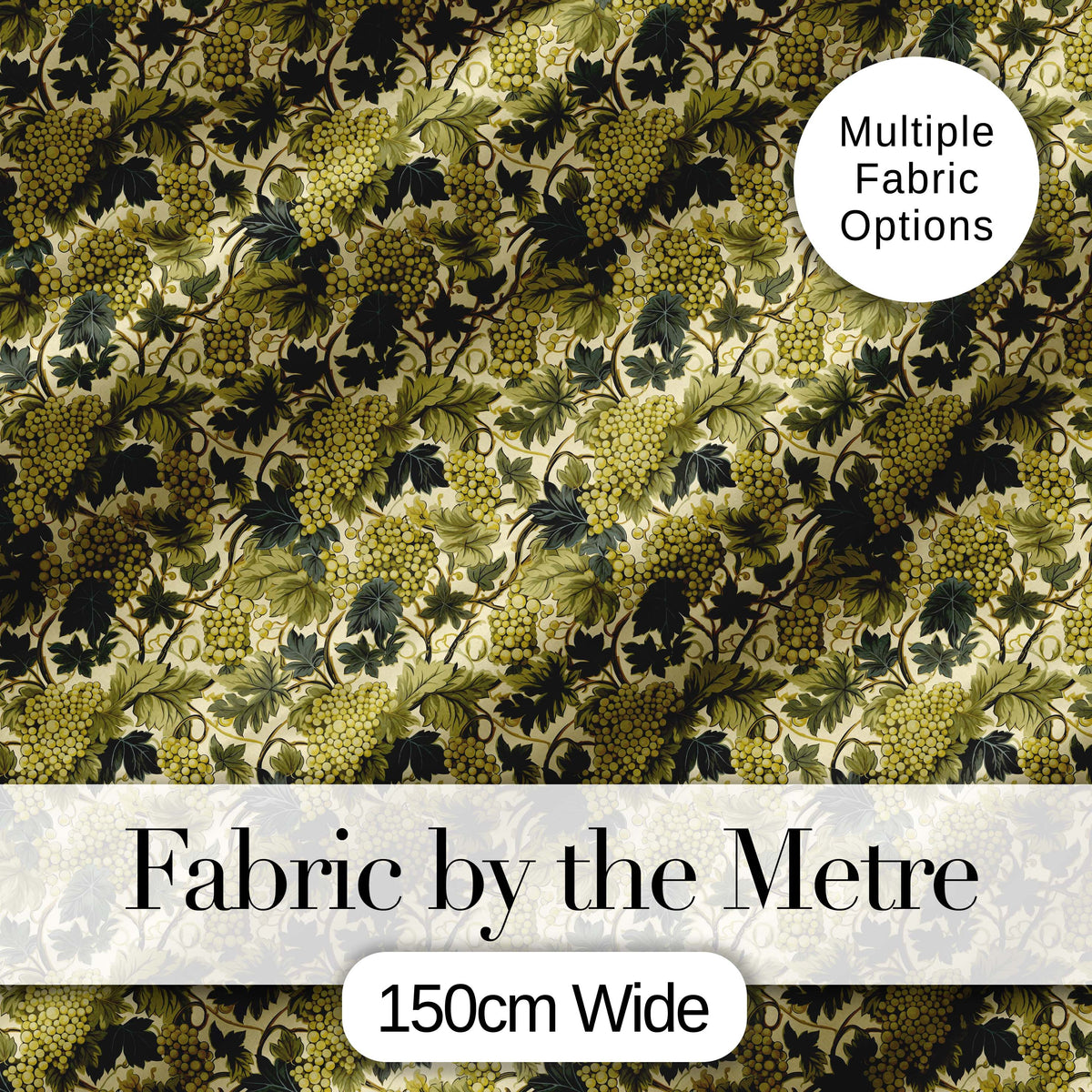 Classic Vineyard Grapes and Leaves Botanical Seamless Pattern Digital Print Fabric by the Metre UK Sewing Quilting Textile