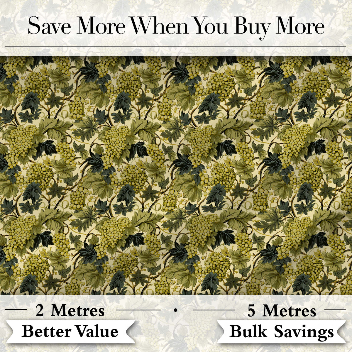 Classic Vineyard Grapes and Leaves Botanical Seamless Pattern Digital Print Fabric by the Metre UK Sewing Quilting Textile