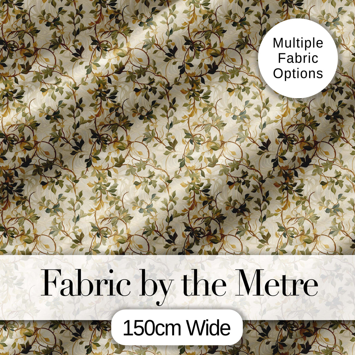 Soft Neutral Botanical Leaves and Twisting Vines Seamless Pattern Digital Print Fabric by the Metre UK Sewing Quilting Textile