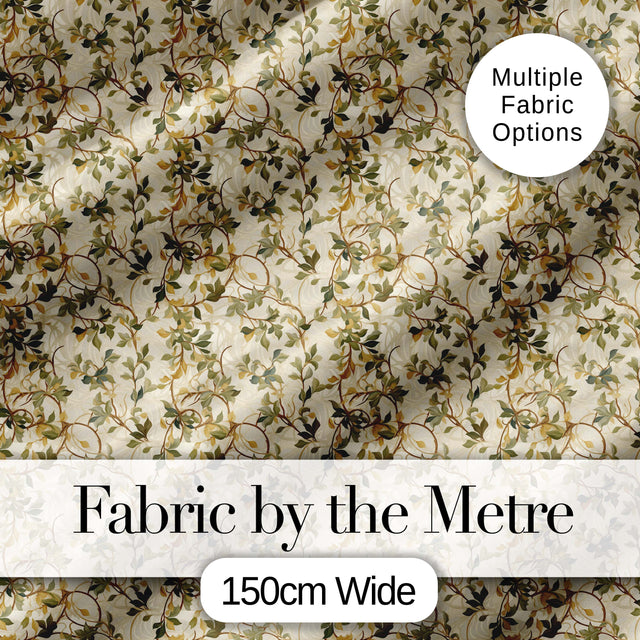 Soft Neutral Botanical Leaves and Twisting Vines Seamless Pattern Digital Print Fabric by the Metre UK Sewing Quilting Textile