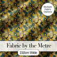 Golden Yellow Leaves and Teal Foliage Artistic Vine Seamless Pattern Digital Print Fabric by the Metre UK Sewing Quilting Textile