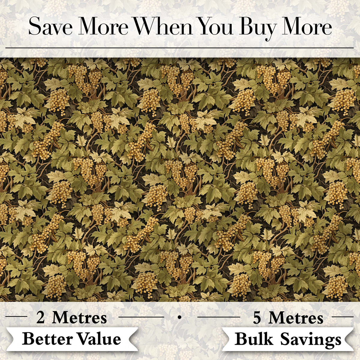 Vintage Vineyard Grapes and Leaves on Dark Background Seamless Pattern Digital Print Fabric by the Metre UK Sewing Quilting Textile