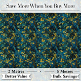 Deep Blue Background with Yellow Leaves and Flowing Branches Seamless Pattern Digital Print Fabric by the Metre UK Sewing Quilting Textile
