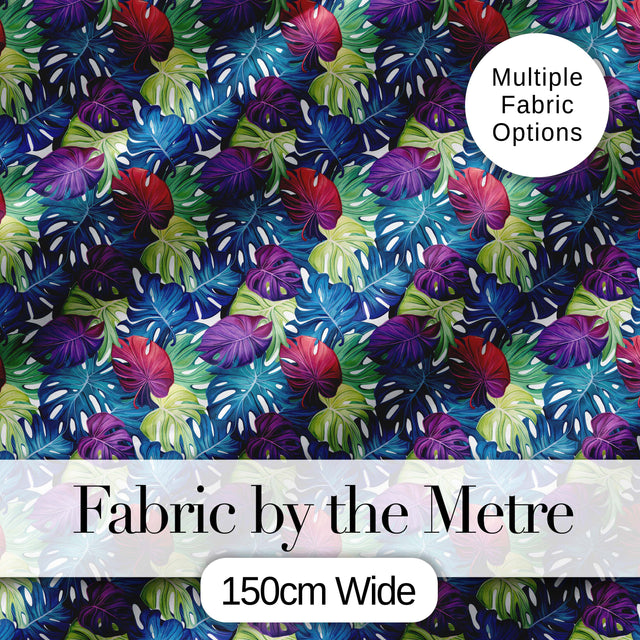 Vibrant Tropical Monstera Leaves in Bold Multicolor Seamless Pattern Digital Print Fabric by the Metre UK Sewing Quilting Textile