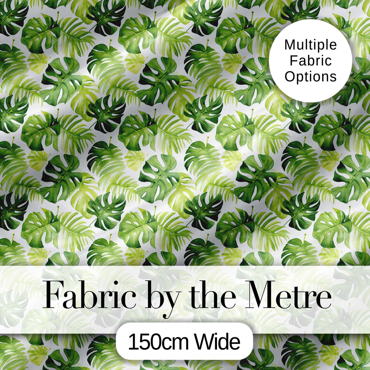 Fresh Green Monstera and Palm Leaves Jungle Seamless Pattern Digital Print Fabric by the Metre UK Sewing Quilting Textile