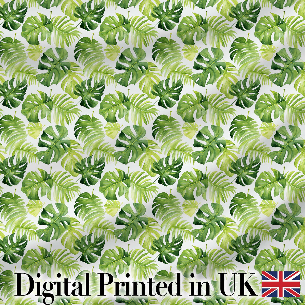 Fresh Green Monstera and Palm Leaves Jungle Seamless Pattern Digital Print Fabric by the Metre UK Sewing Quilting Textile