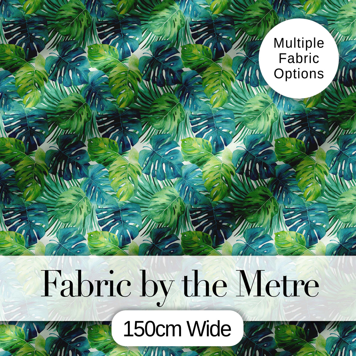 Layered Green Tropical Leaves Botanical Seamless Pattern Digital Print Fabric by the Metre UK Sewing Quilting Textile