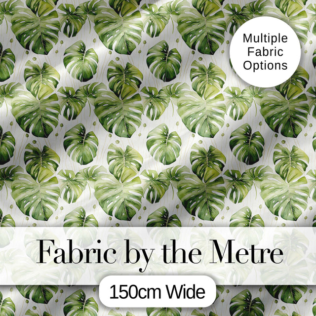 Elegant Monstera Leaves with Soft Neutral Background Seamless Pattern Digital Print Fabric by the Metre UK Sewing Quilting Textile