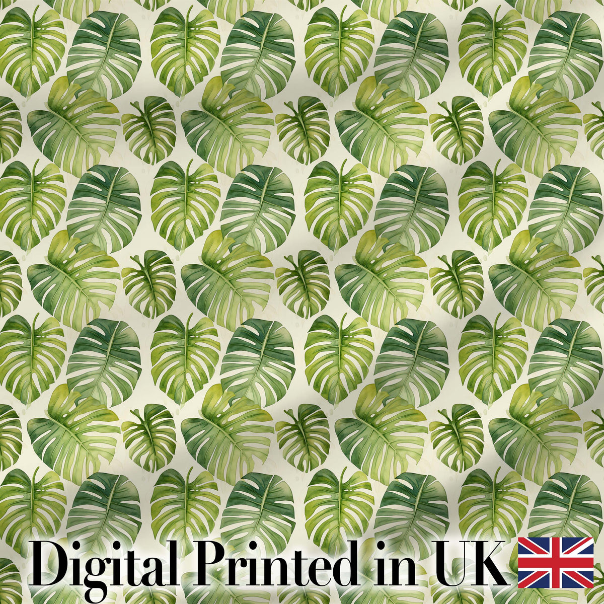 Vibrant Green Monstera Leaf Arrangement Tropical Seamless Pattern Digital Print Fabric by the Metre UK Sewing Quilting Textile
