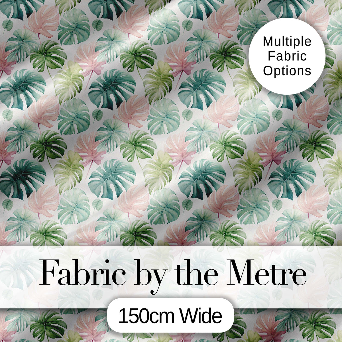 Pastel Tropical Monstera Leaves in Soft Pink and Green Seamless Pattern Digital Print Fabric by the Metre UK Sewing Quilting Textile