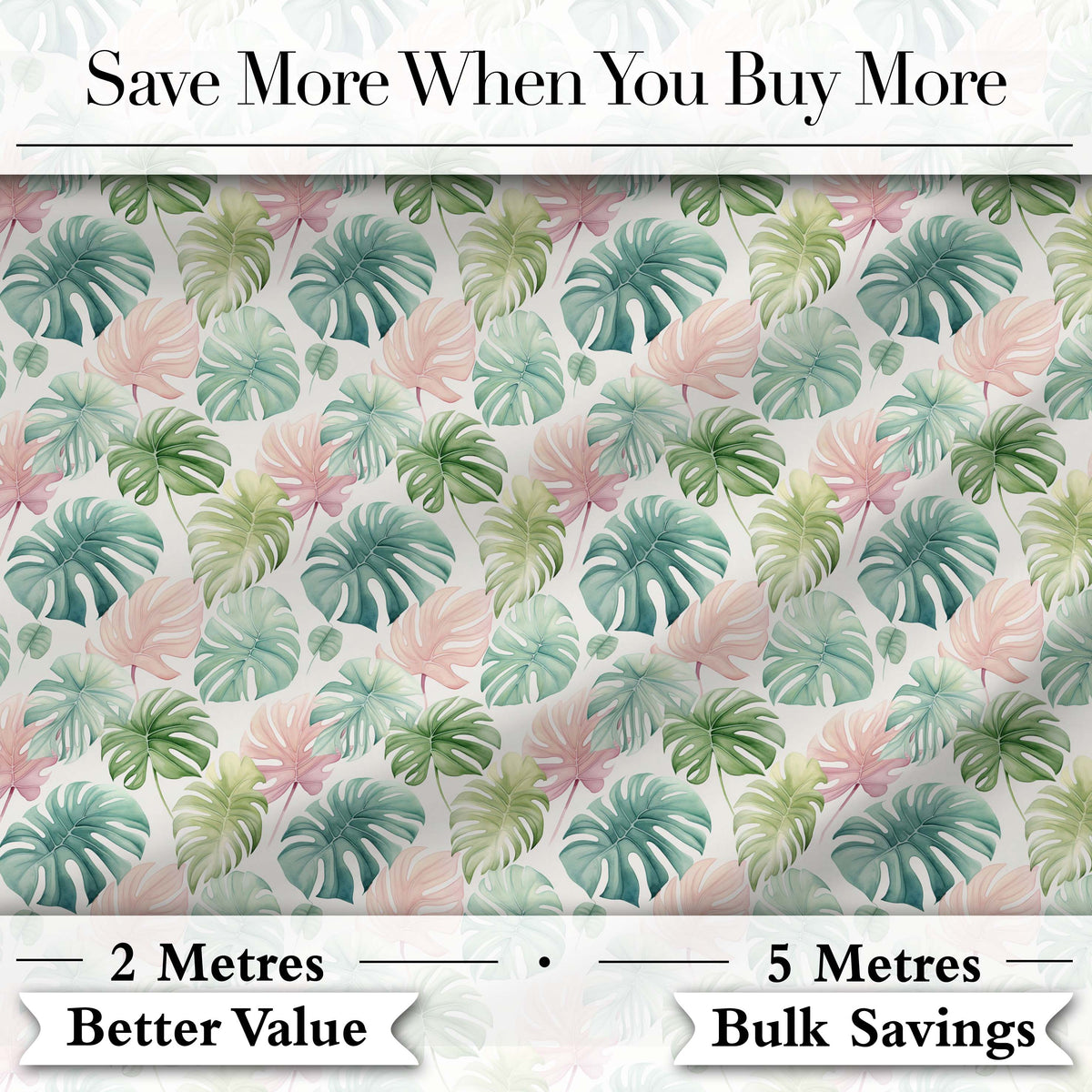Pastel Tropical Monstera Leaves in Soft Pink and Green Seamless Pattern Digital Print Fabric by the Metre UK Sewing Quilting Textile