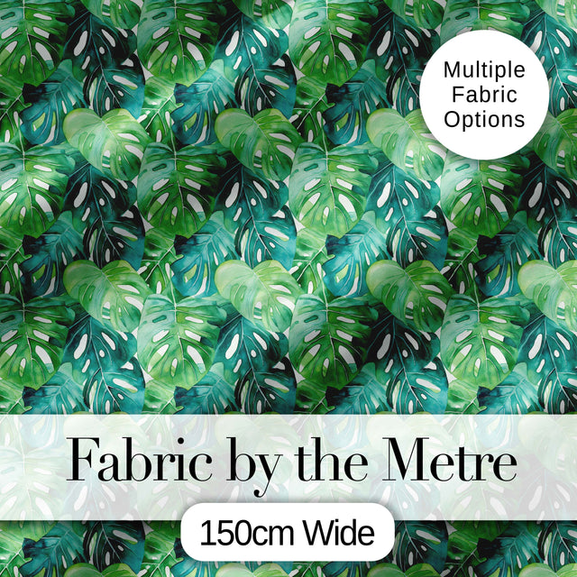 Rich Green Monstera Jungle Leaves Dense Seamless Pattern Digital Print Fabric by the Metre UK Sewing Quilting Textile