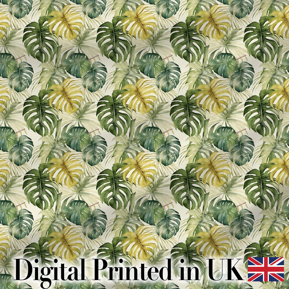 Earthy Green and Yellow Tropical Leaves Botanical Seamless Pattern Digital Print Fabric by the Metre UK Sewing Quilting Textile