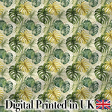 Earthy Green and Yellow Tropical Leaves Botanical Seamless Pattern Digital Print Fabric by the Metre UK Sewing Quilting Textile