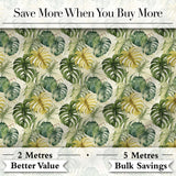 Earthy Green and Yellow Tropical Leaves Botanical Seamless Pattern Digital Print Fabric by the Metre UK Sewing Quilting Textile