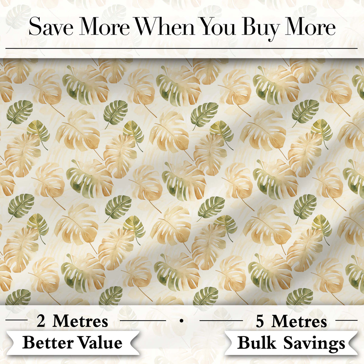 Warm Beige and Green Monstera Leaves Soft Tropical Seamless Pattern Digital Print Fabric by the Metre UK Sewing Quilting Textile