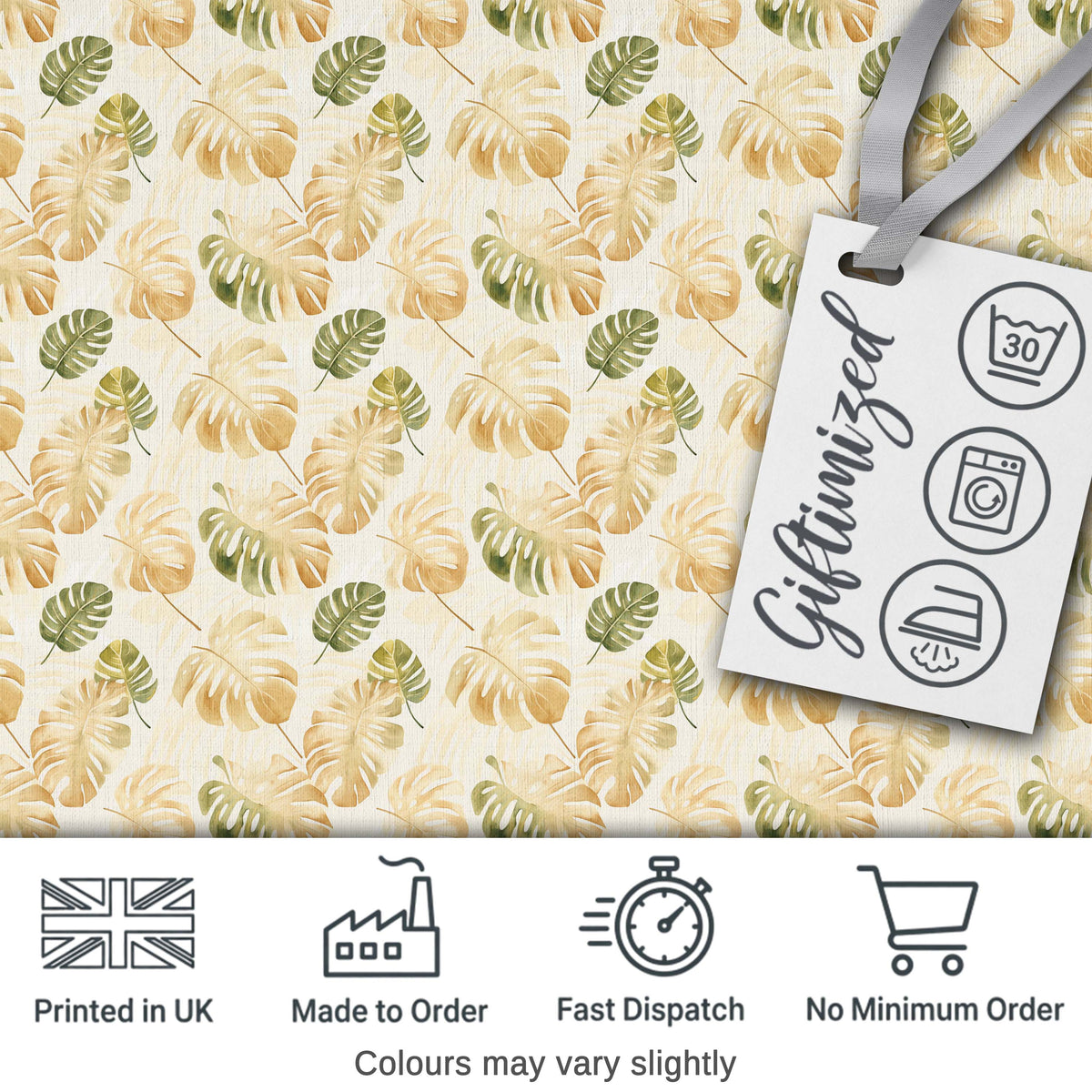 Warm Beige and Green Monstera Leaves Soft Tropical Seamless Pattern Digital Print Fabric by the Metre UK Sewing Quilting Textile