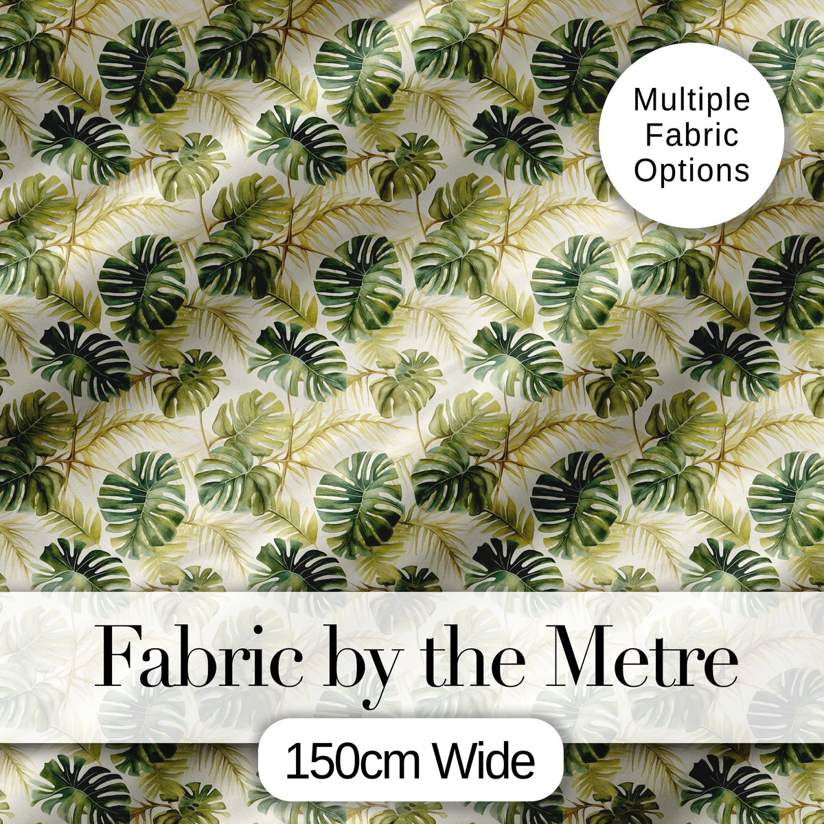 Layered Tropical Monstera and Palm Leaves Natural Green Seamless Pattern Digital Print Fabric by the Metre UK Sewing Quilting Textile