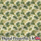 Layered Tropical Monstera and Palm Leaves Natural Green Seamless Pattern Digital Print Fabric by the Metre UK Sewing Quilting Textile