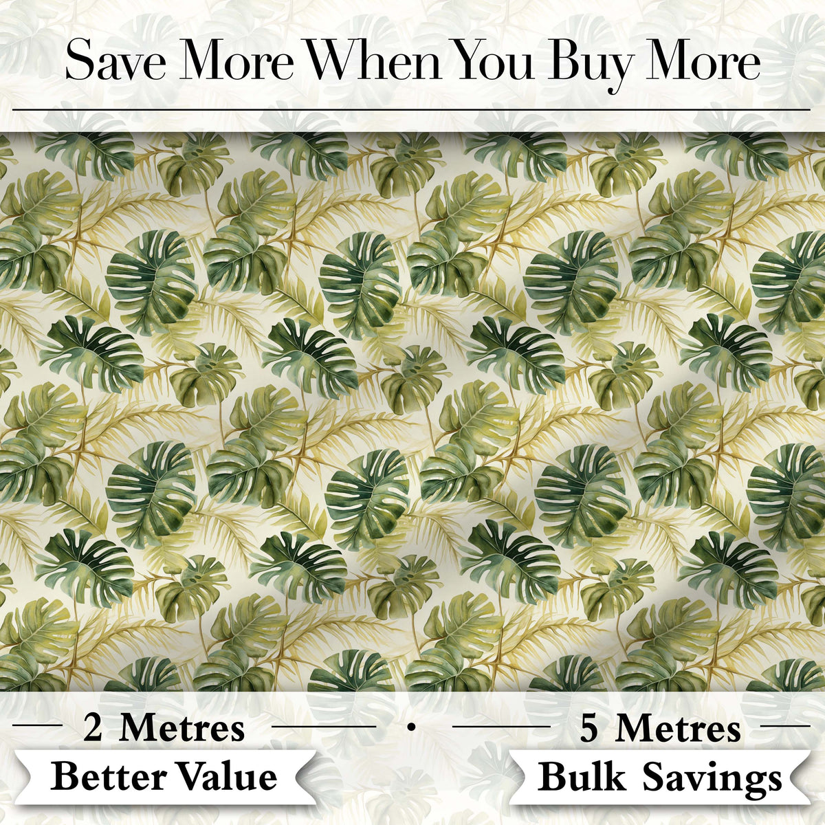 Layered Tropical Monstera and Palm Leaves Natural Green Seamless Pattern Digital Print Fabric by the Metre UK Sewing Quilting Textile