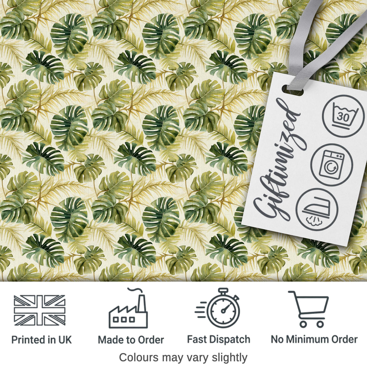 Layered Tropical Monstera and Palm Leaves Natural Green Seamless Pattern Digital Print Fabric by the Metre UK Sewing Quilting Textile