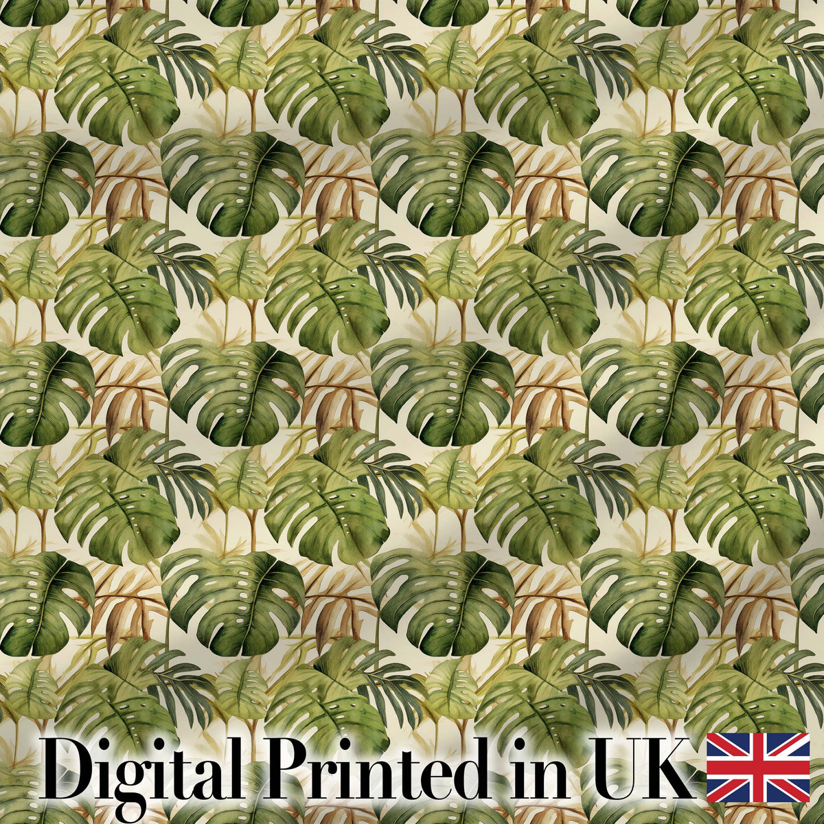 Earthy Botanical Monstera Leaves with Branch Details Seamless Pattern Digital Print Fabric by the Metre UK Sewing Quilting Textile