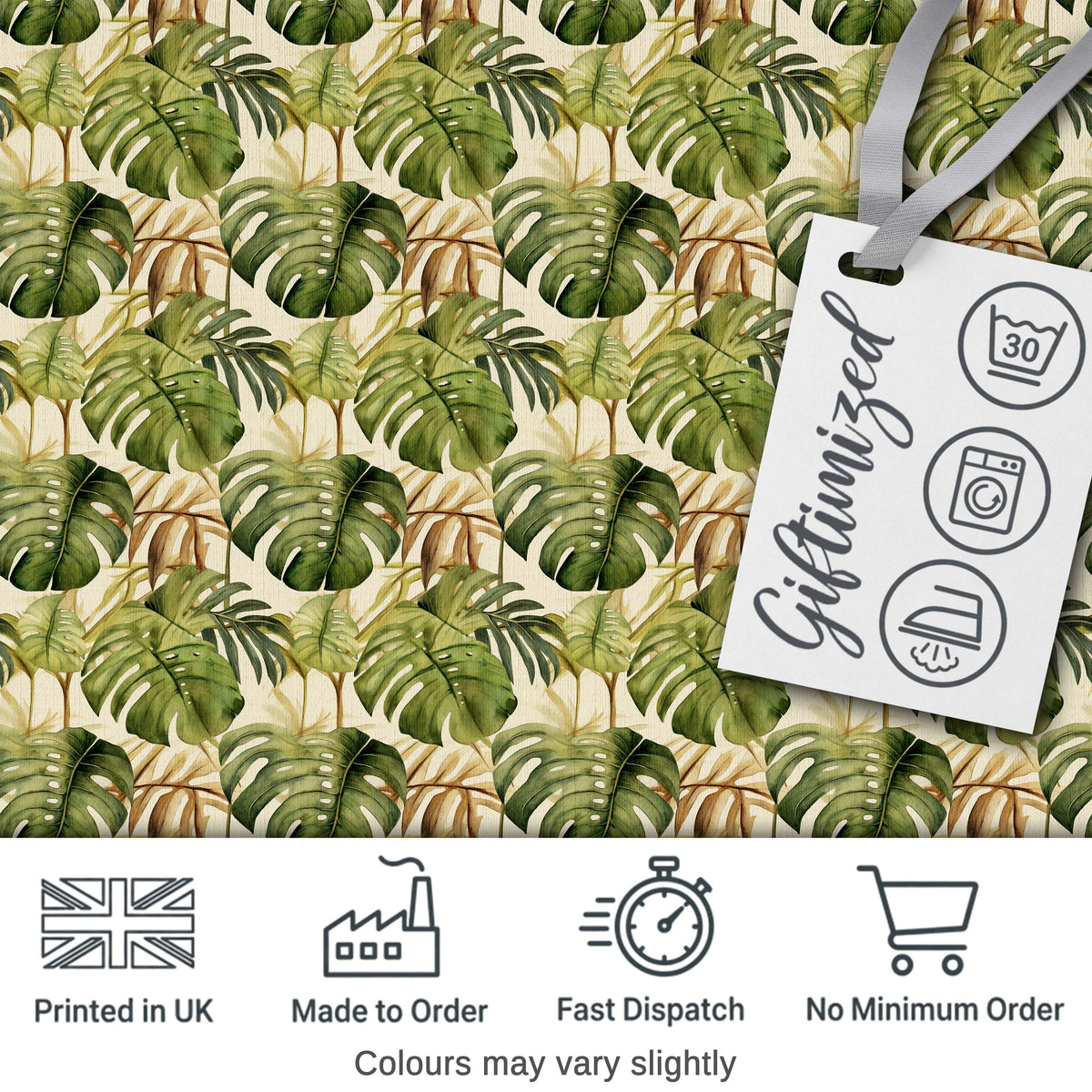 Earthy Botanical Monstera Leaves with Branch Details Seamless Pattern Digital Print Fabric by the Metre UK Sewing Quilting Textile