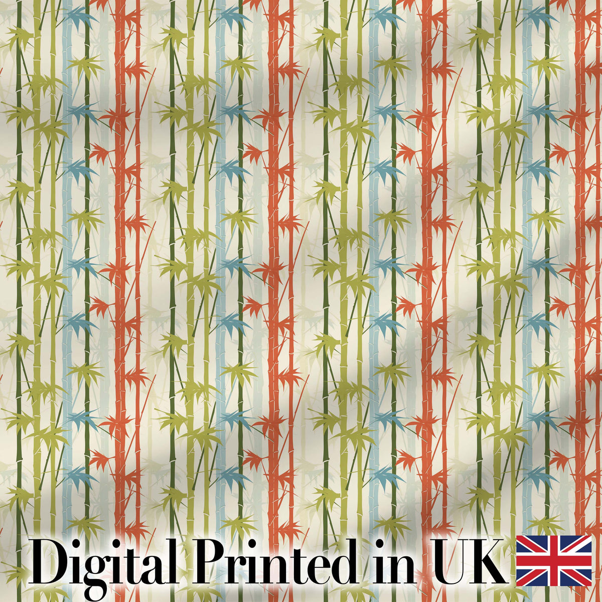 Colorful Bamboo Stalks with Leaves Abstract Seamless Pattern Digital Print Fabric by the Metre UK Sewing Quilting Textile
