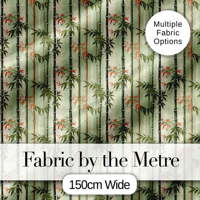 Soft Bamboo Stems with Delicate Leaves Pastel Background Seamless Pattern Digital Print Fabric by the Metre UK Sewing Quilting Textile
