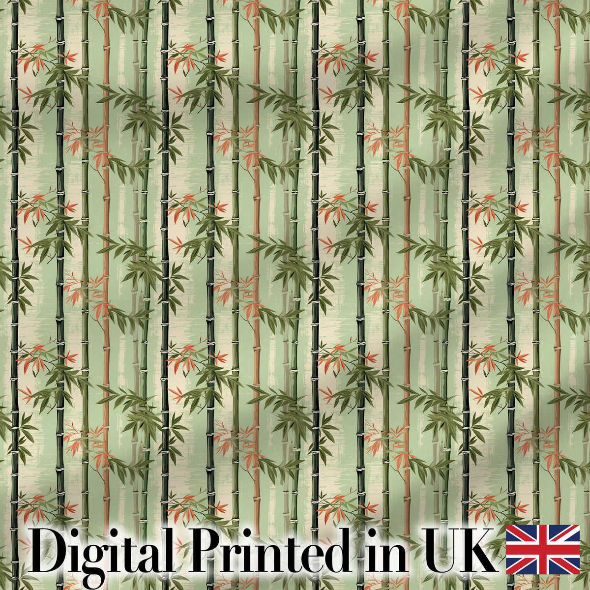 Soft Bamboo Stems with Delicate Leaves Pastel Background Seamless Pattern Digital Print Fabric by the Metre UK Sewing Quilting Textile