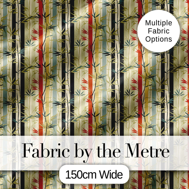 Modern Bamboo Stripes with Red and Blue Accents Seamless Pattern Digital Print Fabric by the Metre UK Sewing Quilting Textile