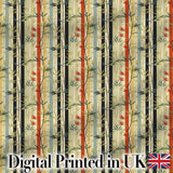 Modern Bamboo Stripes with Red and Blue Accents Seamless Pattern Digital Print Fabric by the Metre UK Sewing Quilting Textile