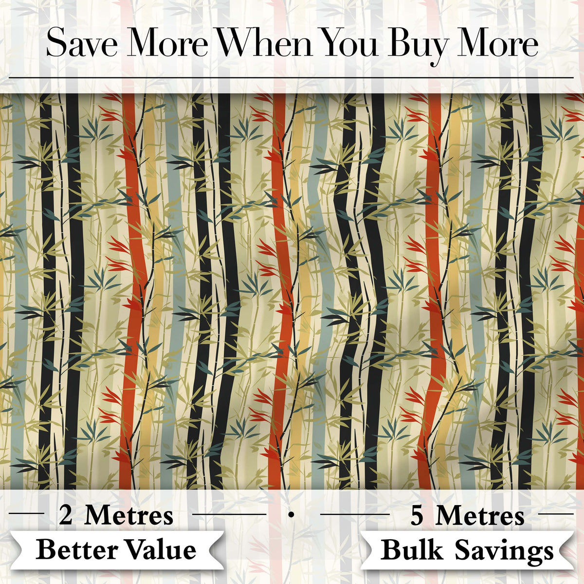 Modern Bamboo Stripes with Red and Blue Accents Seamless Pattern Digital Print Fabric by the Metre UK Sewing Quilting Textile
