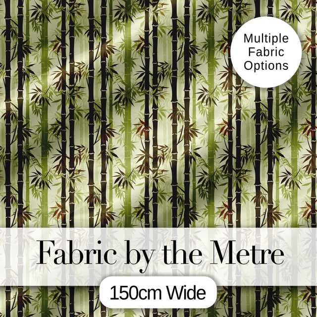 Dark Bamboo Stalks with Layered Leaves Natural Green Seamless Pattern Digital Print Fabric by the Metre UK Sewing Quilting Textile