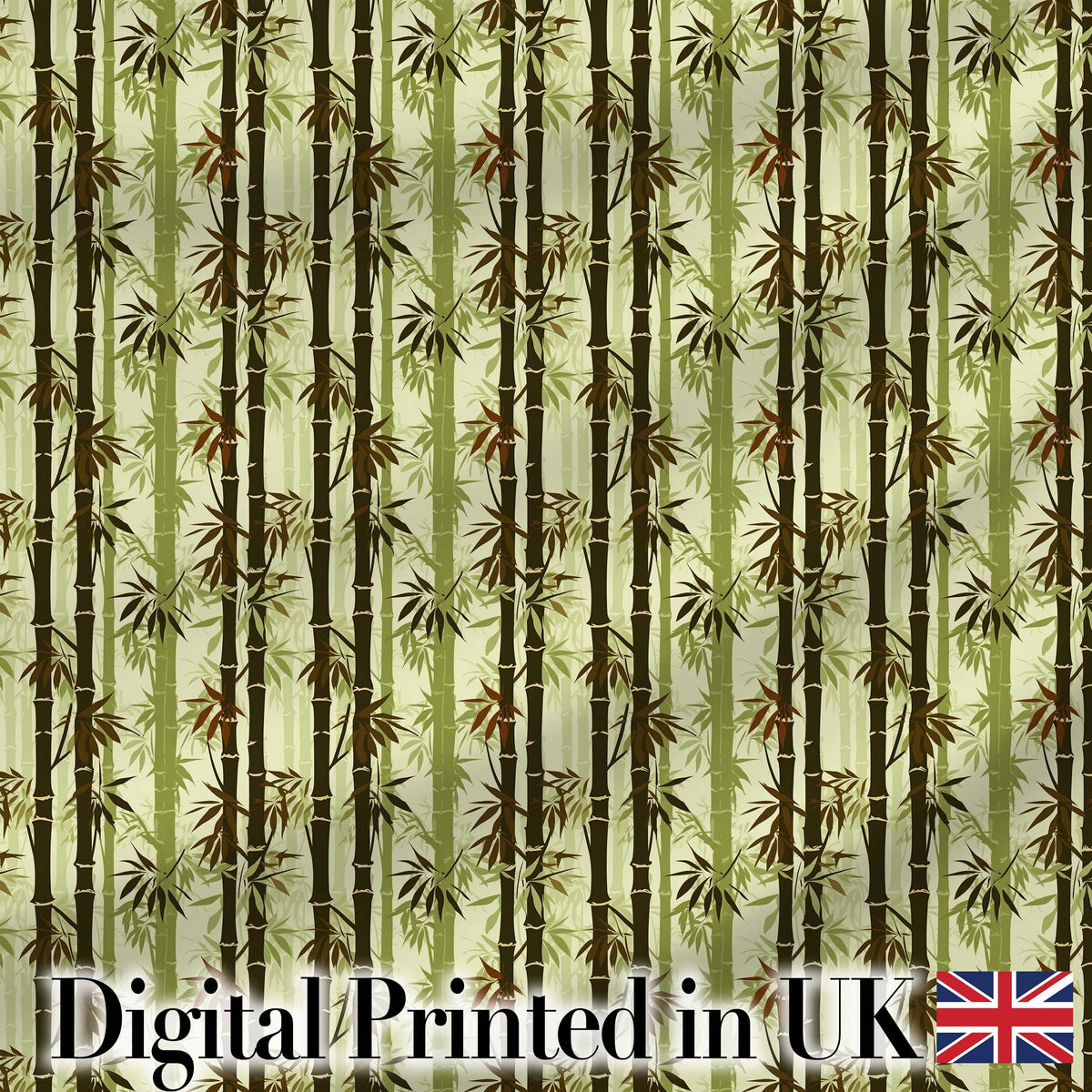Dark Bamboo Stalks with Layered Leaves Natural Green Seamless Pattern Digital Print Fabric by the Metre UK Sewing Quilting Textile