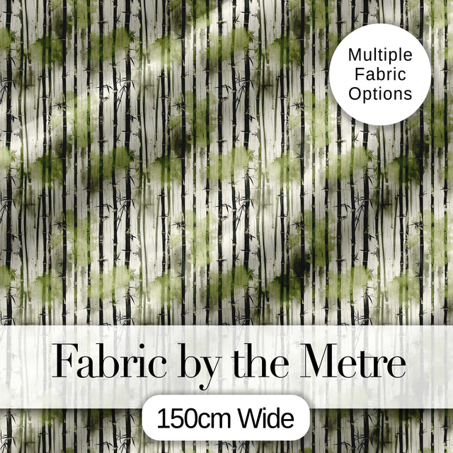 Artistic Bamboo Forest with Ink Style Brush Texture Seamless Pattern Digital Print Fabric by the Metre UK Sewing Quilting Textile
