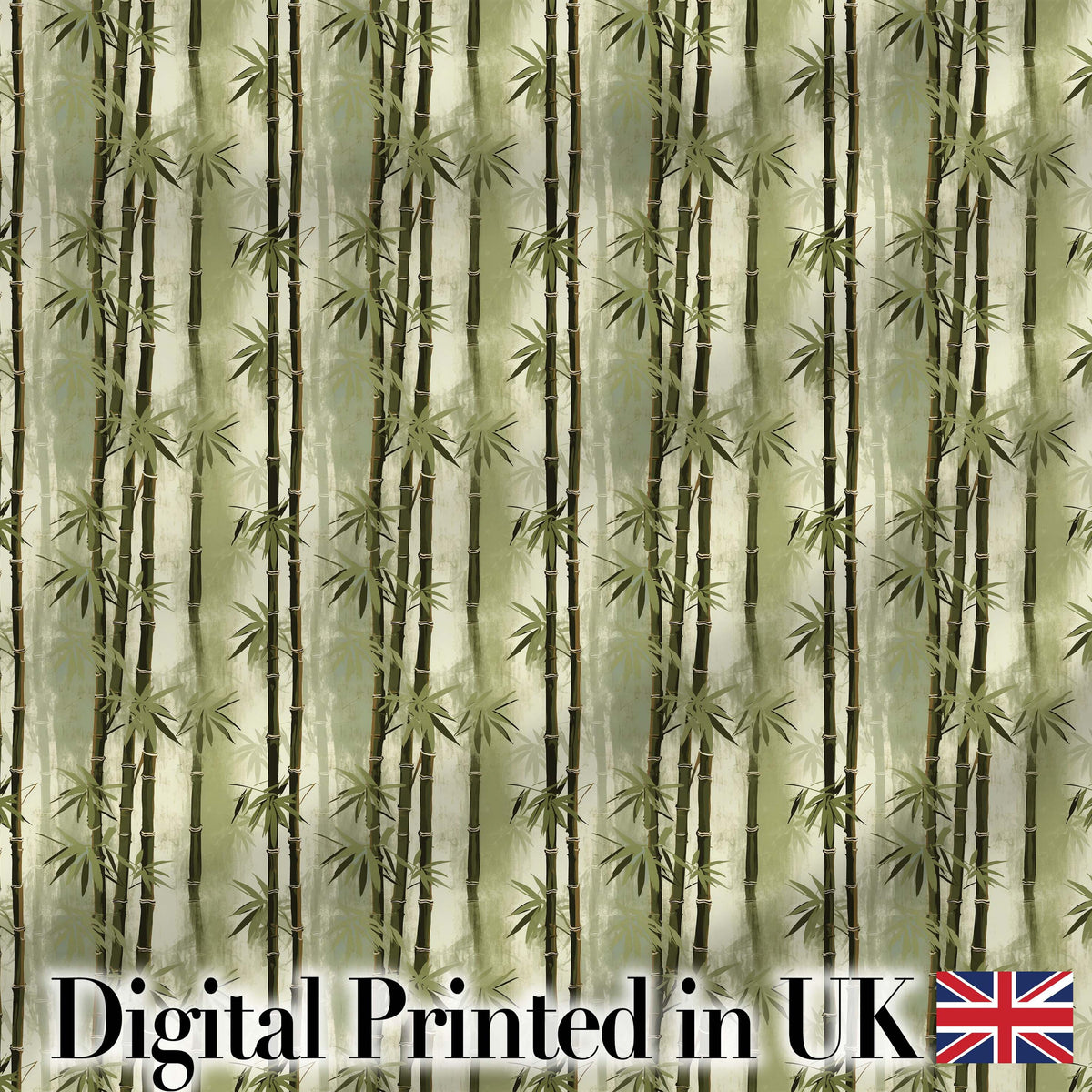 Muted Green Bamboo with Layered Forest Depth Seamless Pattern Digital Print Fabric by the Metre UK Sewing Quilting Textile