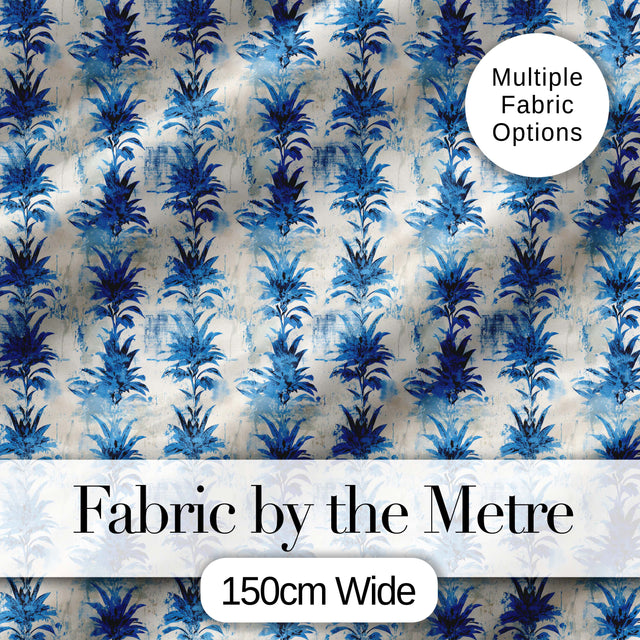 Blue Tropical Leaf Watercolor Botanical Seamless Pattern Digital Print Fabric by the Metre UK Sewing Quilting Textile