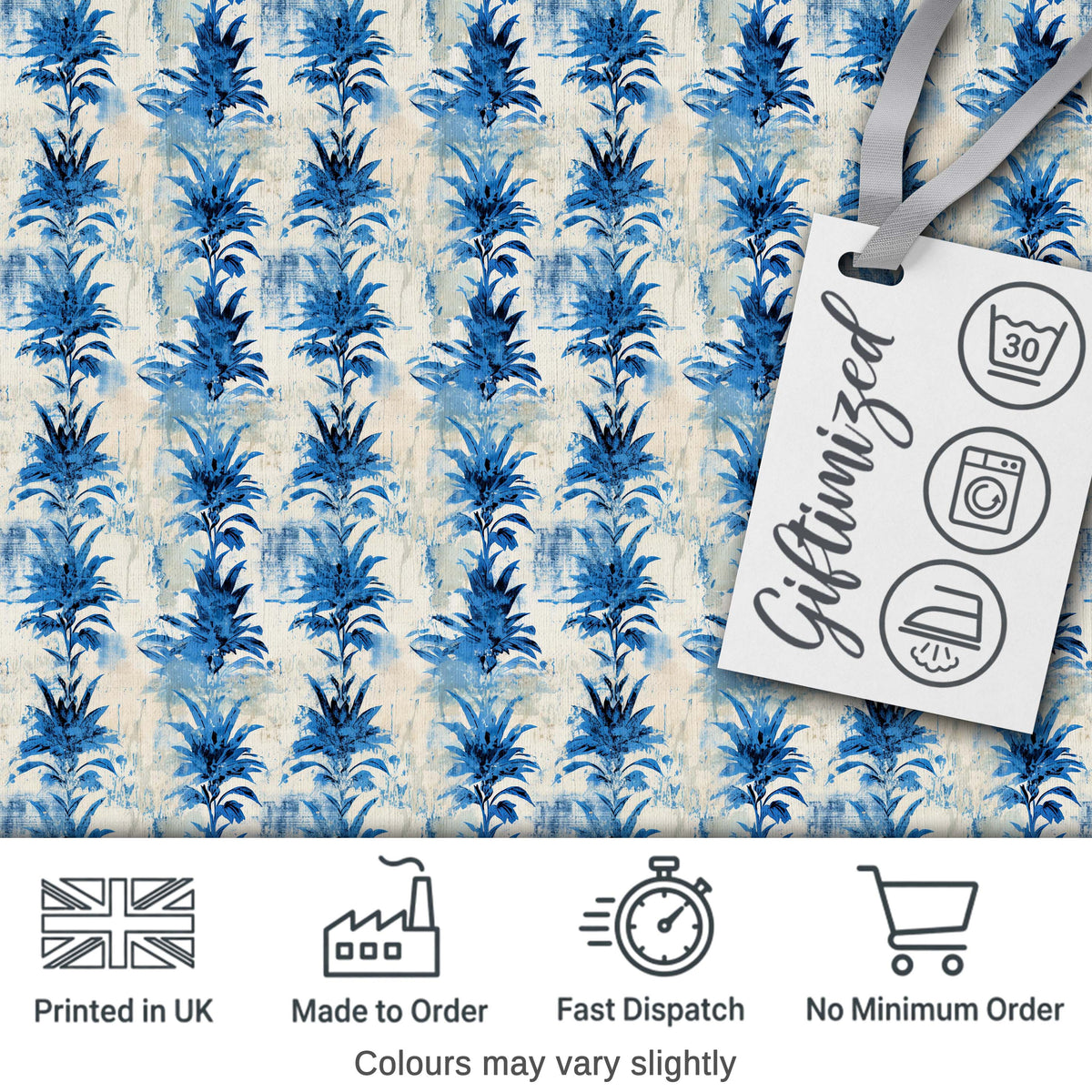 Blue Tropical Leaf Watercolor Botanical Seamless Pattern Digital Print Fabric by the Metre UK Sewing Quilting Textile