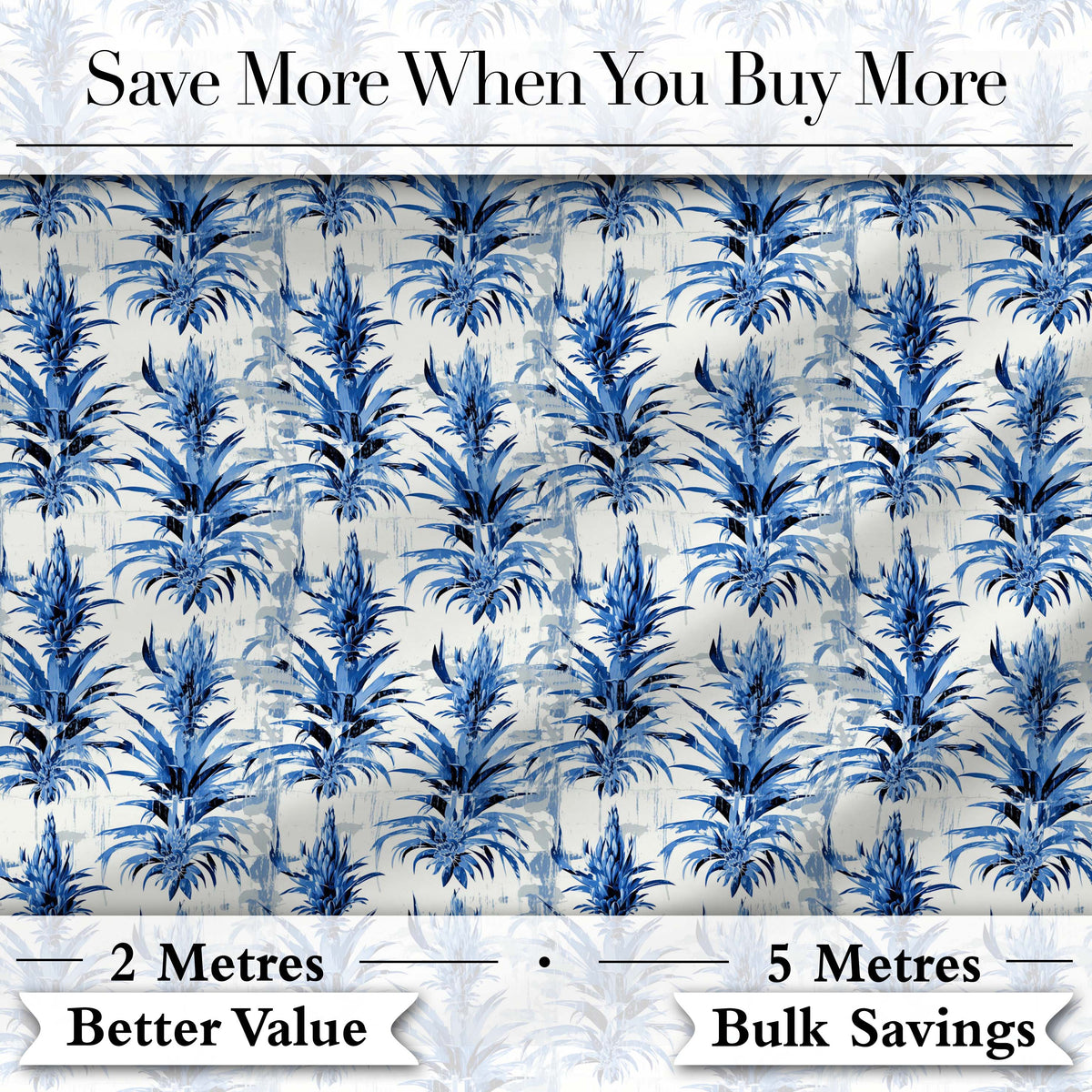 Blue Tropical Botanical Grunge Texture Seamless Pattern Digital Print Fabric by the Metre UK Sewing Quilting Textile