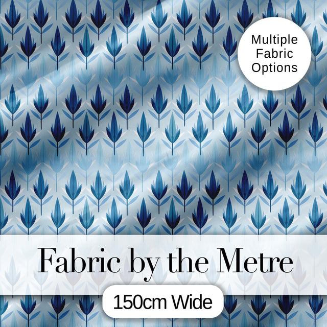 Soft Blue Leaf Minimal Modern Seamless Pattern Digital Print Fabric by the Metre UK Sewing Quilting Textile
